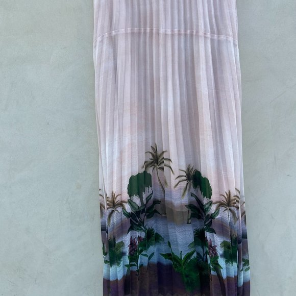 Sandro Paris Pleated Maxi Skirt Sz 3 Tropical Pattern Lined - Picture 4 of 10